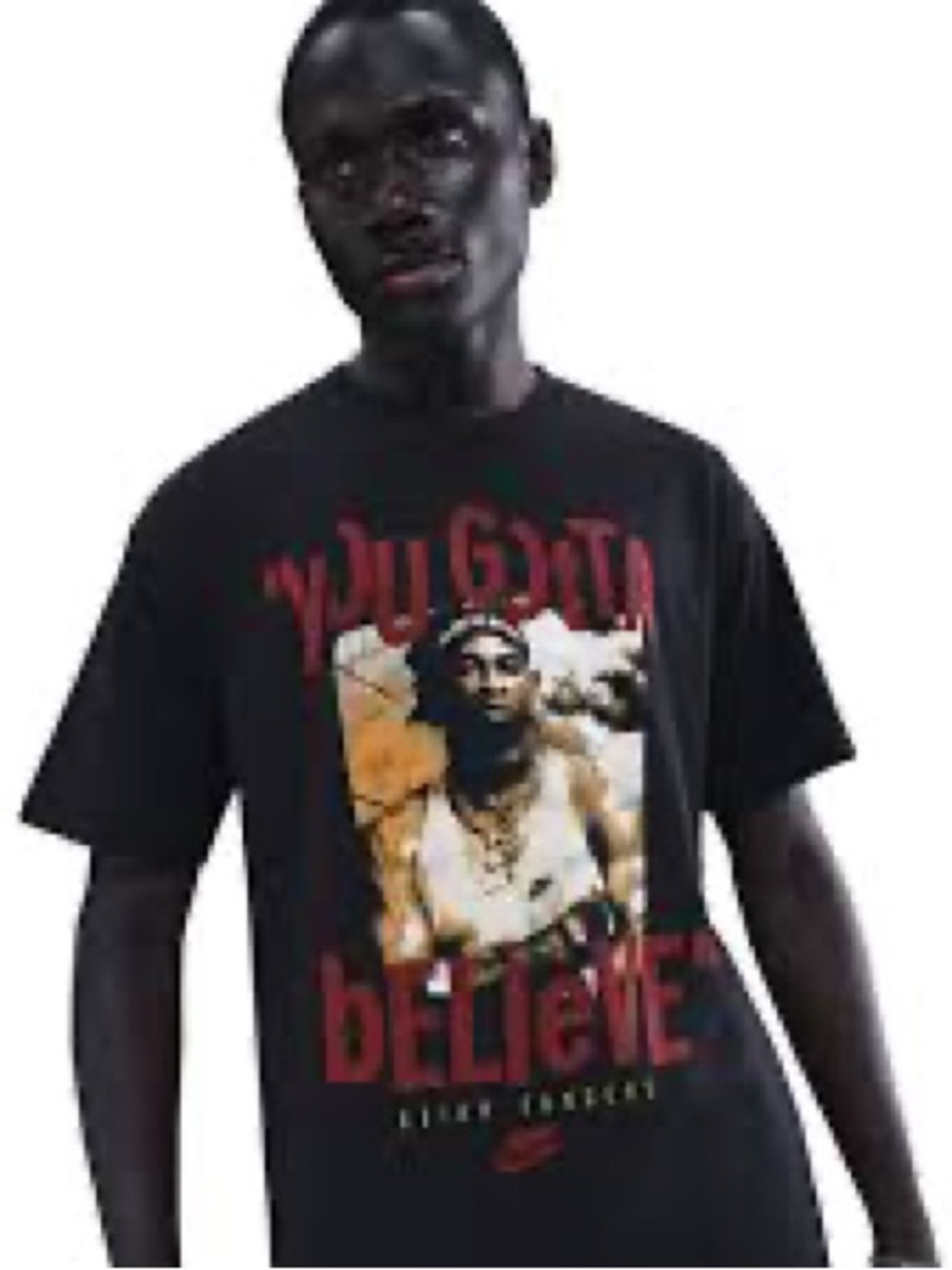 Nike Black Short-Sleeve Graphic Tee with Red and Multicolor Print